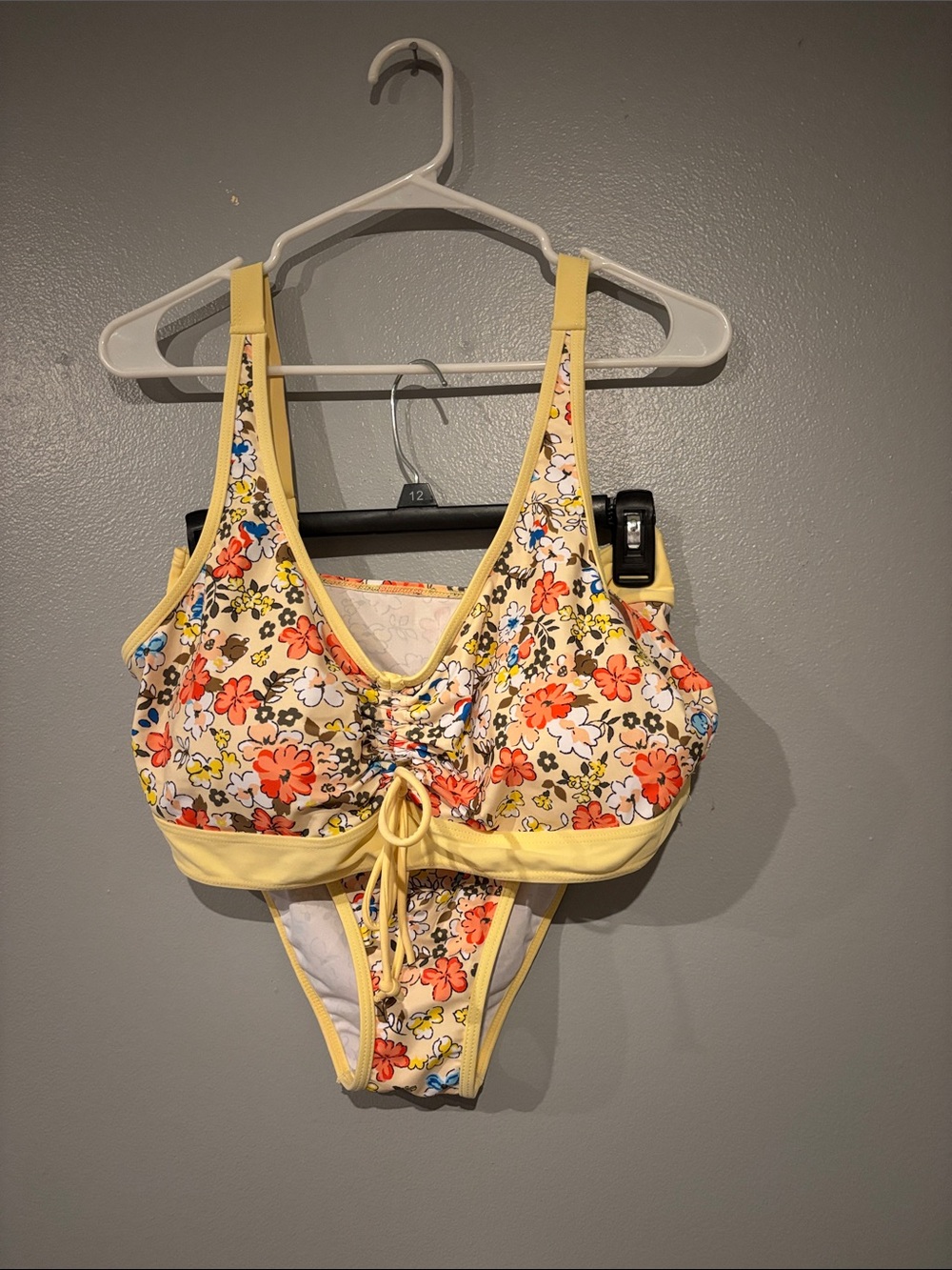 Yellow Floral Tie-Front Bikini Top & Bottom Set - Women's Swim